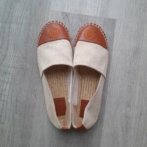 Tory Burch Tan Colorblock Nappa Flats Espadrilles Size 9